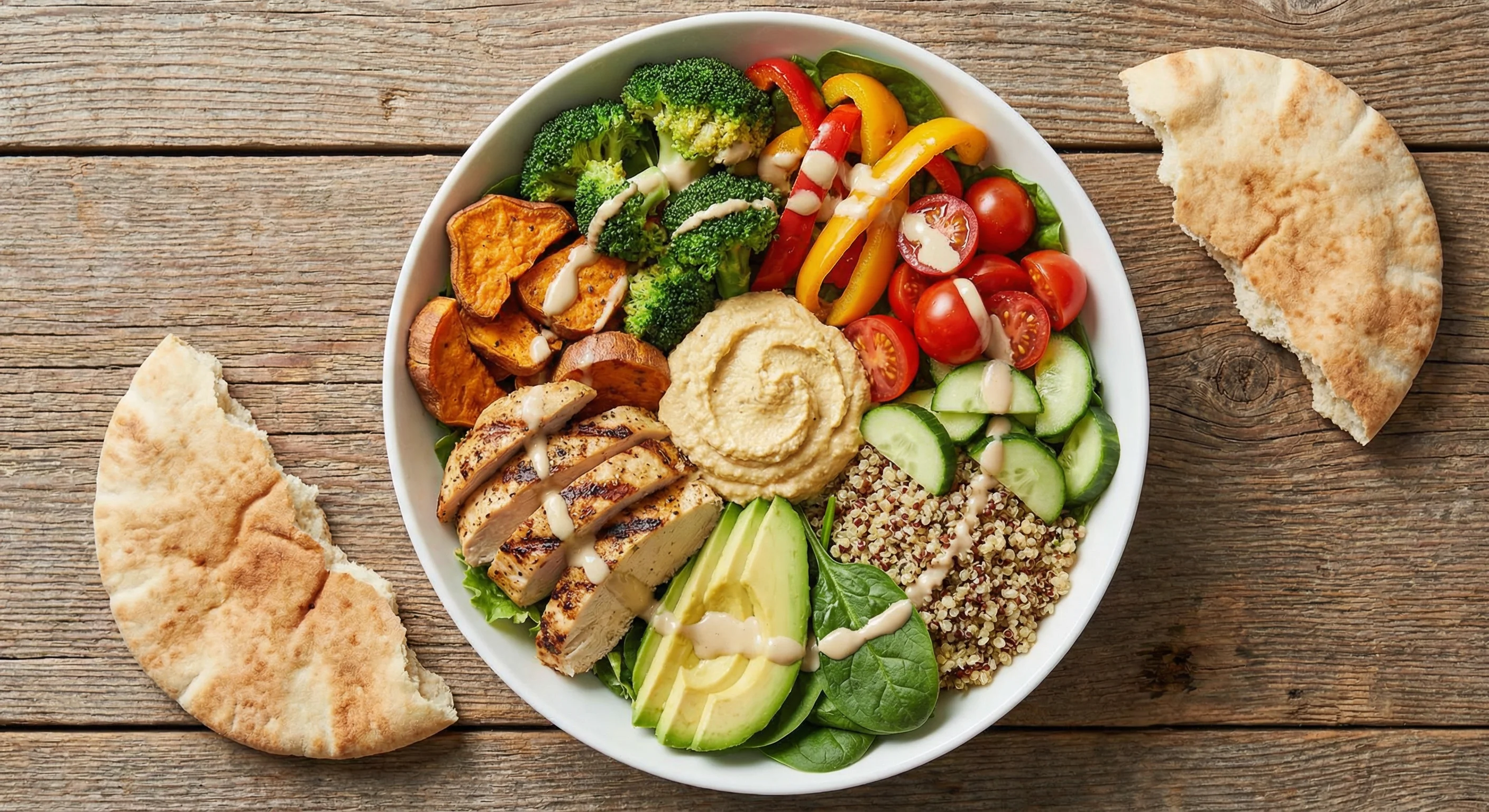 Grilled chicken bowl with hummus